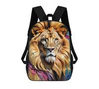 sinyumoney Colorful Lion Portrait Artwork 3D Printed 17 Inch School Backpack Children's Backpacks 3D Printed Cool Knapsack for Boys Elementary And Middle