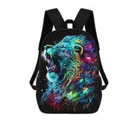 sinyumoney Colorful Lion Roar Artwork 3D Printed School Bag Children's School Backpack Schoolbags Travel Backpacks Casual Fashion Bag for Kids School Students 17inch