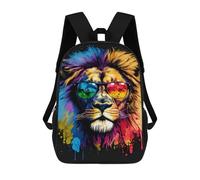 sinyumoney Colorful Lion Sunglasses Art Print-3 Fashion Student School Backpack Suitable for Boys Girls Kids Casual Outdoor Travel Essential Daypack 17inch
