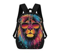 sinyumoney Colorful Lion Sunglasses Art Print School Bags School Secondary High School College Backpack Travel for Boys/Girls/Teenagers 17inch