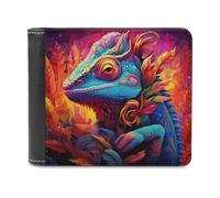 sinyumoney Colorful Lizard in Flames 3D Print Men's Wallet Holds Bills Credit Leather RFID Stylish Durable Leather Wallet Youth Guys 11.7cm*9.5cm