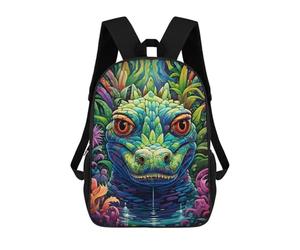 sinyumoney Colorful Lizard Portrait 3D Printed Children's School Backpack for Kids High Capacity Travel Rucksacks Book Bags Kids School Bag Back Pack 17inch