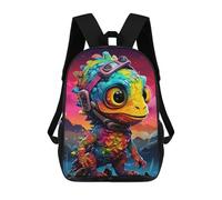 sinyumoney Colorful Lizard with Futuristic Gear Backpack School Rucksack Casual Daypacks School Work Travel Bag for Men, Women & Teenage Boys 17inch