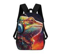 sinyumoney Colorful Lizard with Headphones-2 Kids Backpacks Children Bag,Anime Bag,Large Capacity Kids Backpack, 3D Printed Children's,Student Schoolbag,Kids Boys Girls School Bag 17inch