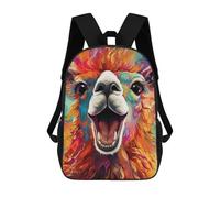 sinyumoney Colorful Llama Portrait-3 3D Printed School Bag Children's School Backpack Schoolbags Travel Backpacks Casual Fashion Bag for Kids School Students 17inch