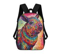 sinyumoney Colorful Llama Portrait 3D Printed Children's School Backpack for Kids High Capacity Travel Rucksacks Book Bags Kids School Bag Back Pack 17inch