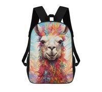 sinyumoney Colorful Llama Portrait-4 Kids Backpack,School Backpack Kids School Bag 3D Printed Cartoon Large Capacity Backpack for Kids Boys And Girls 17inch