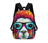 sinyumoney Colorful Llama Portrait Art Backpacks, Kids Backpack Student School Bag 3D Printed Travel Backpacks Fashion Accessory Backpack Children Waterproof School Bags 17inch
