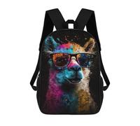 sinyumoney Colorful Llama Sunglasses Art Print 3D Printed 17inch Kids School Bag Rucksacks Children's School Fashion Casual Back Pack High Capacity Travel Book Bags