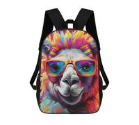 sinyumoney Colorful Llama with Sunglasses Backpacks, Kids Backpack Student School Bag 3D Printed Travel Backpacks Fashion Accessory Backpack Children Waterproof School Bags 17inch
