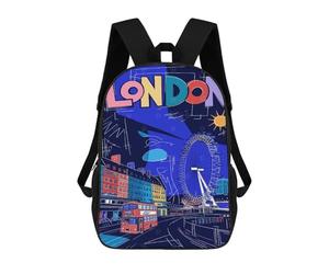 sinyumoney Colorful London Cityscape Illustration Backpack School Rucksack Casual Daypacks School Work Travel Bag for Men/Women 17inch