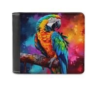 sinyumoney Colorful Macaw on Abstract Background 3D Print Men's Wallet Holds Bills Credit RFID Blocking Stylish Banknote Compartments Fashion Slim Wallets 11.7cm*9.5cm