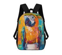 sinyumoney Colorful Macaw Painting 3D Printed Children's School Backpack for Kids High Capacity Travel Rucksacks Book Bags Kids School Bag Back Pack 17inch