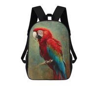 sinyumoney Colorful Macaw Parrot Art Print-2 3D Printed 17inch Kids School Backpack School Bag Fashion Rucksacks for Boys Elementary And Middle School Students
