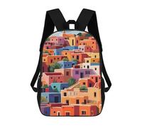 sinyumoney Colorful Mexican Village Minimalist Art Illustration Backpacks Kids Student Schoolbag,3D Printed Backpacks,Elementary And Middle School Students Backpacks for Boys Girls 17inch