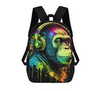 sinyumoney Colorful Monkey Headphones Art Backpacks 3D Printed Kids School Backpack School Bag Fashion Rucksacks for Boys Elementary And Middle School Students 17inch