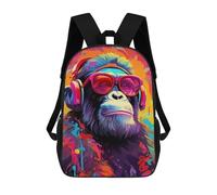 sinyumoney Colorful Monkey Headphones Sunglasses Art Print-1 Backpack School Bag Lightweight Casual Daypack School Backpacks for School/Work/Travel 17inch