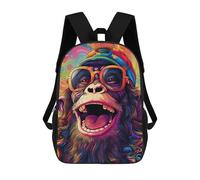 sinyumoney Colorful Monkey Portrait-14 3D Printed School Bag Children's School Backpack Schoolbags Travel Backpacks Casual Fashion Bag for Kids School Students 17inch