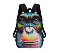 sinyumoney Colorful Monkey Portrait-2 3D Printed Children's School Backpack for Kids High Capacity Travel Rucksacks Book Bags Kids School Bag Back Pack 17inch