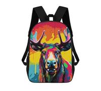 sinyumoney Colorful Moose Illustration School Bag 3D Printed Children's School Backpack Casual Fashion Travel Backpacks for Kids School Students 17inch