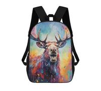 sinyumoney Colorful Moose Painting Backpack Kids School Bag Boys Cartoon 3D Print Students Schoolbag Laptop Daypack for Boys Girls 17inch
