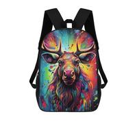sinyumoney Colorful Moose Portrait-5 Backpack 3D Print Kids Bag Elementary Students Daypack Lightweight School Bag for Children Girls Boys Nursery Lunch Pack 17inch