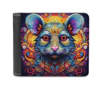 sinyumoney Colorful Mouse Illustration 3D Print PU Leather Men's Wallet Credit Card Slots Leather Compartments Fashion Slim Leather Wallet 11.7cm*9.5cm