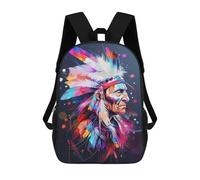 sinyumoney Colorful Native American Chief Art Print 3D Printed Kids 17inch Backpacks Boys Fashion Travel Backpacks School Bag for Boys Elementary And Middle School Students
