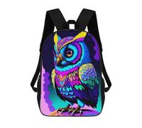 sinyumoney Colorful Neon Owl Artwork Backpacks, Kids Backpack Student School Bag 3D Printed Travel Backpacks Fashion Accessory Backpack Children Waterproof School Bags 17inch