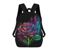 sinyumoney Colorful Neon Rose Art Print Backpack School Bag Lightweight Casual Daypack School Backpacks for School/Work/Travel 17inch