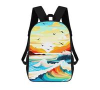sinyumoney Colorful Ocean Waves And Birds Children's School Backpack 3D Printed for Kids Travel Rucksacks Book Bags Kids School Bag 17inch