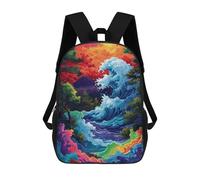 sinyumoney Colorful Ocean Waves Painting School Backpack Fashion Stationery Backpack Waterproof Casual Daypacks for Men/Women 17inch