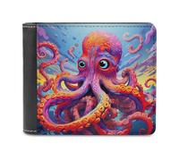 sinyumoney Colorful Octopus Illustration 3D Print Men's Wallet Card Slots ID Leather RFID Banknote Compartments Fashion Slim Wallets 11.7cm*9.5cm