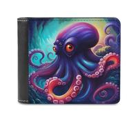 sinyumoney Colorful Octopus Illustration 3D Print PU Leather Men's Wallet Credit Card Slots Leather Compartments Fashion Slim Leather Wallet 11.7cm*9.5cm