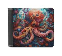 sinyumoney Colorful Octopus in Coral Reef 3D Print PU Leather Men's Wallet Credit Cards Coins RFID Blocking Stylish Banknote Compartments Purse Youth Guys 11.7cm*9.5cm