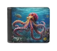 sinyumoney Colorful Octopus in Coral Reef 3D Print PU LeatherMen's Wallet Credit Card Slots Leather RFID Fashion Slim Wallets Youth Guys 11.7cm*9.5cm