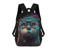 sinyumoney Colorful Otter Glasses Art Print-1 3D Printed 17 Inch School Backpack Casual Children's Backpacks 3D Printed for Boys Elementary And Middle