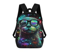 sinyumoney Colorful Otter Glasses Art Print 3D Printed Children's School Backpack for Kids High Capacity Travel Rucksacks 17 Inch Book Bags Kids