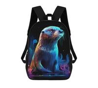sinyumoney Colorful Otter Illustration Backpack 3D Print Kids Bag Elementary Students Daypack Lightweight School Bag for Children Girls Boys Nursery Lunch Pack 17inch