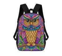 sinyumoney Colorful Owl Art Print-2 Backpacks Kids 17inch School Backpack School Bag 3D Printed School Bag for Boys Elementary And Middle School Students