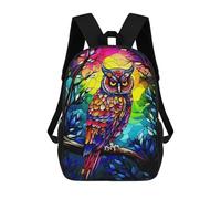 sinyumoney Colorful Owl Stained Glass Children's Backpacks School Backpack 3D Printed Backpack for Kids Travel Rucksacks Book Bags Kids School Bag 17inch