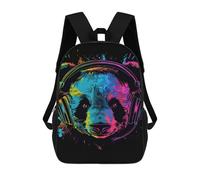 sinyumoney Colorful Panda Headphones Art Print School Bags School Secondary High School College Backpack Travel for Boys/Girls/Teenagers 17inch