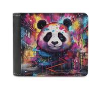 sinyumoney Colorful Panda Street Art 3D Print PU Leather Wallet ID RFID Blocking Banknote Compartments Durable Purse Youth Guys 11.7cm*9.5cm