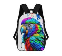 sinyumoney Colorful Parrot Art Print-2 17 Inch Backpacks Kids Schoolbag,3D Printed Elementary And Middle School Students Backpacks for Boys Girls