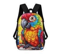 sinyumoney Colorful Parrot Artwork -2 3D Printed Children's School Backpack for Kids High Capacity Travel Rucksacks Book Bags Kids School Bag Back Pack 17inch