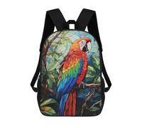 sinyumoney Colorful Parrot Stained Glass Style Art Children's Backpack, 3D Printed School Backpack, Backpack for Boys Girls, Adjustable School Bag for Primary School 17inch