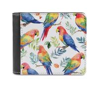 sinyumoney Colorful Parrot Watercolor Pattern 3D Print PU Leather Men's Wallet Card Slots Coin Soft Convenient Purse Craftsmanship Gifts 11.7cm*9.5cm