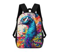 sinyumoney Colorful Peacock Artwork-1 Kids Backpacks,3D Personalized School Bookbags for Boys Girls Large Schoolbags Casual Daypack 17inch