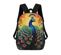 sinyumoney Colorful Peacock Artwork-10 3D Printed Children's School Backpack for Kids Travel Rucksacks Book Bags Kids School Bag 17inch