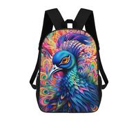 sinyumoney Colorful Peacock Artwork -2 Backpack for School 3D Printed Boys Girls School BagChildren Bookbag Travel Rucksack 17inch